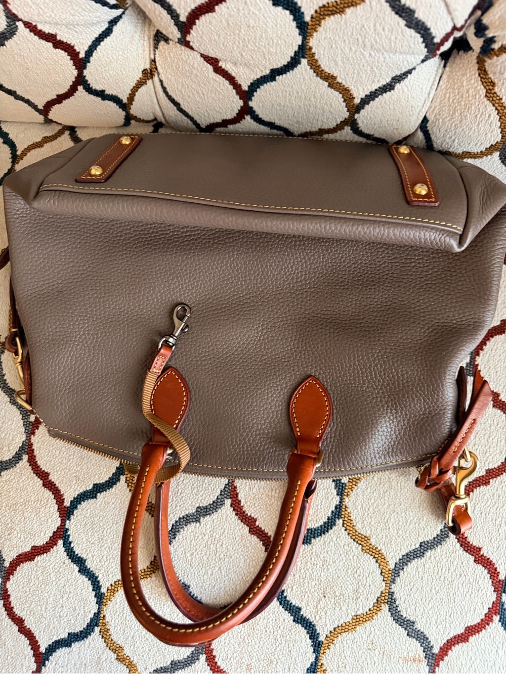 Dooney & Bourke Taupe Satchel with Brown Trim - Picture 6 of 7